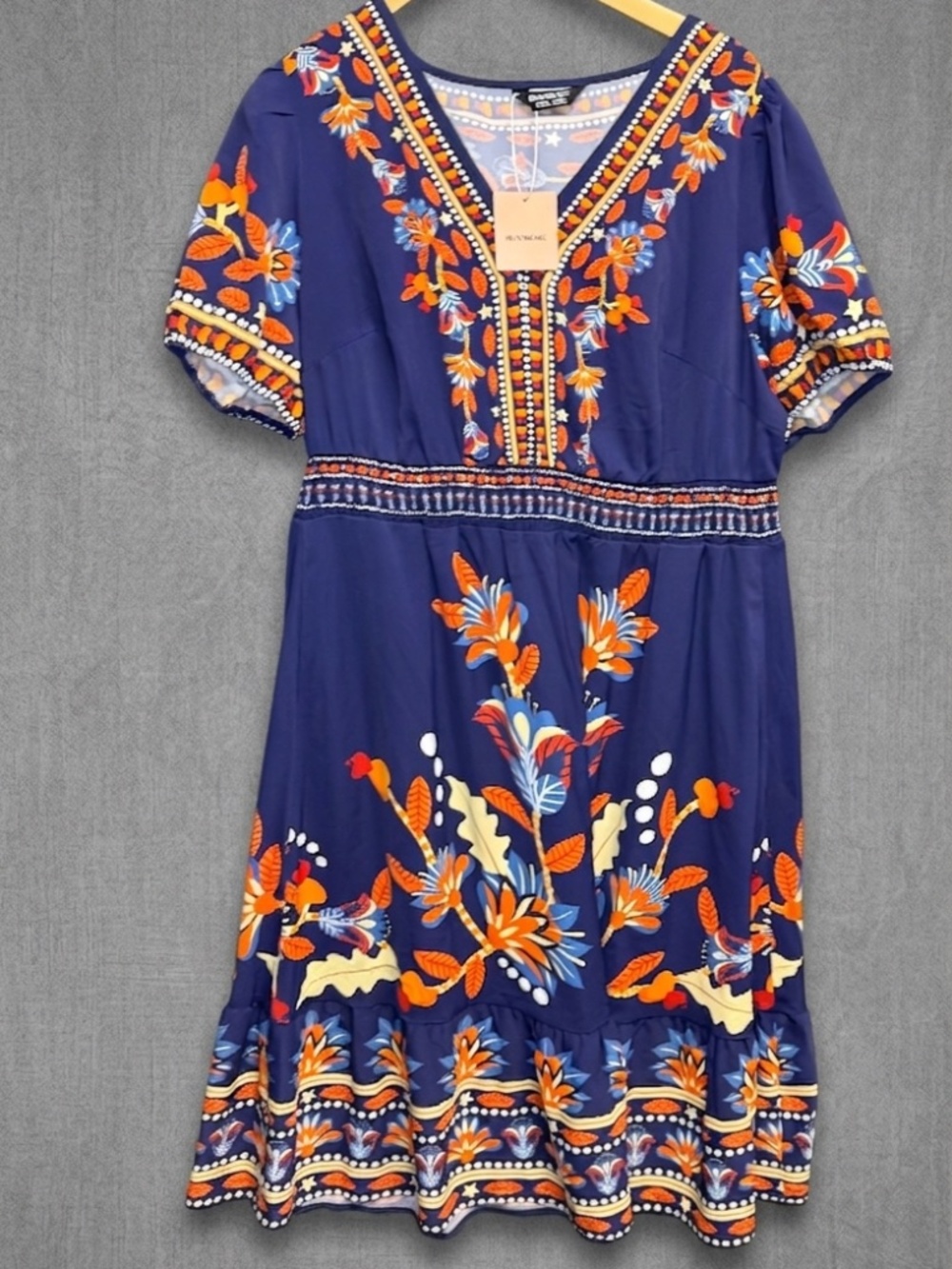 BloomChic Plus Size Dress 18 20 1X 2X Floral Boho V-Neck Ruffle Midi Navy NWT